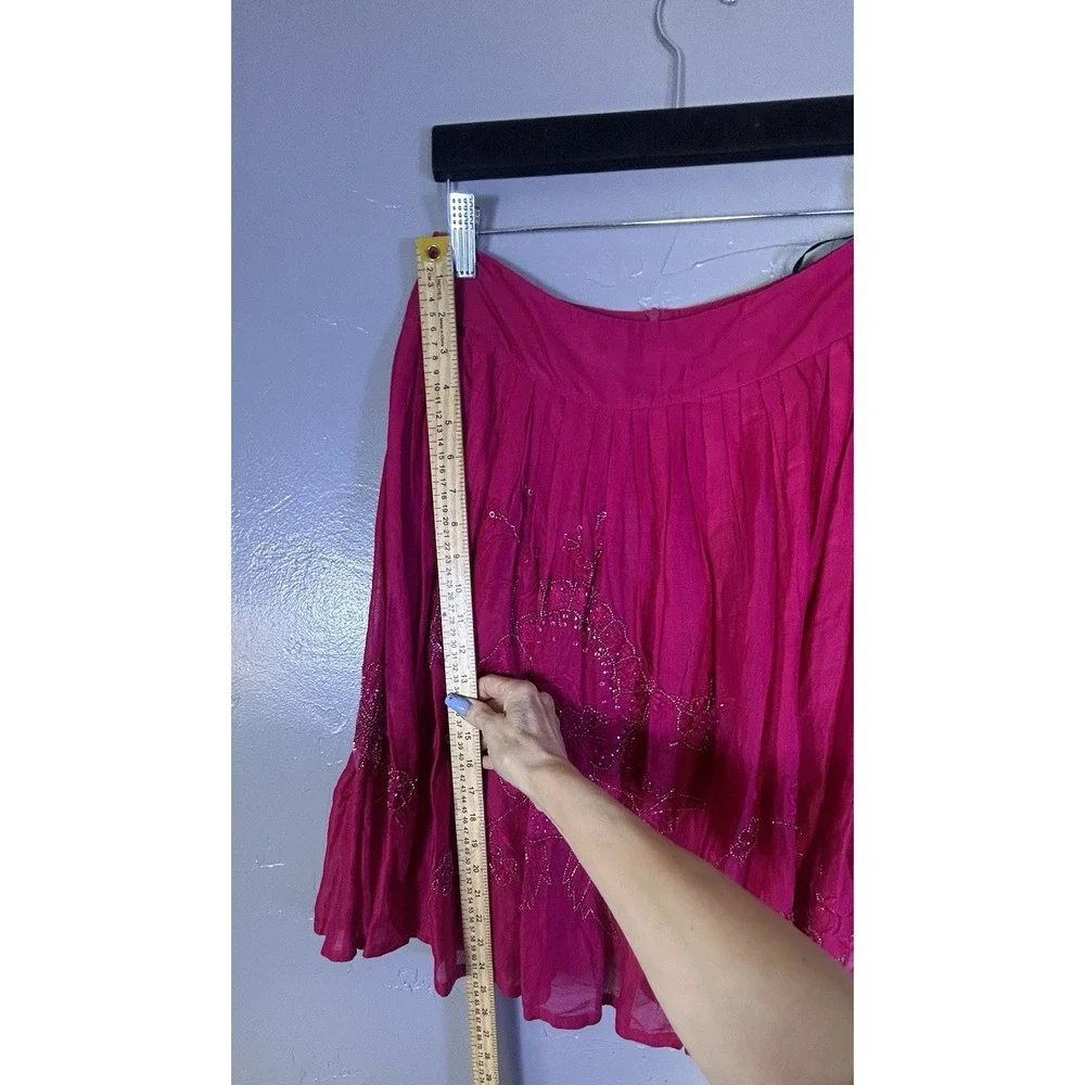 french connection dress Size 10 Cotton Pink Pleated Skirt Embroidered Lined